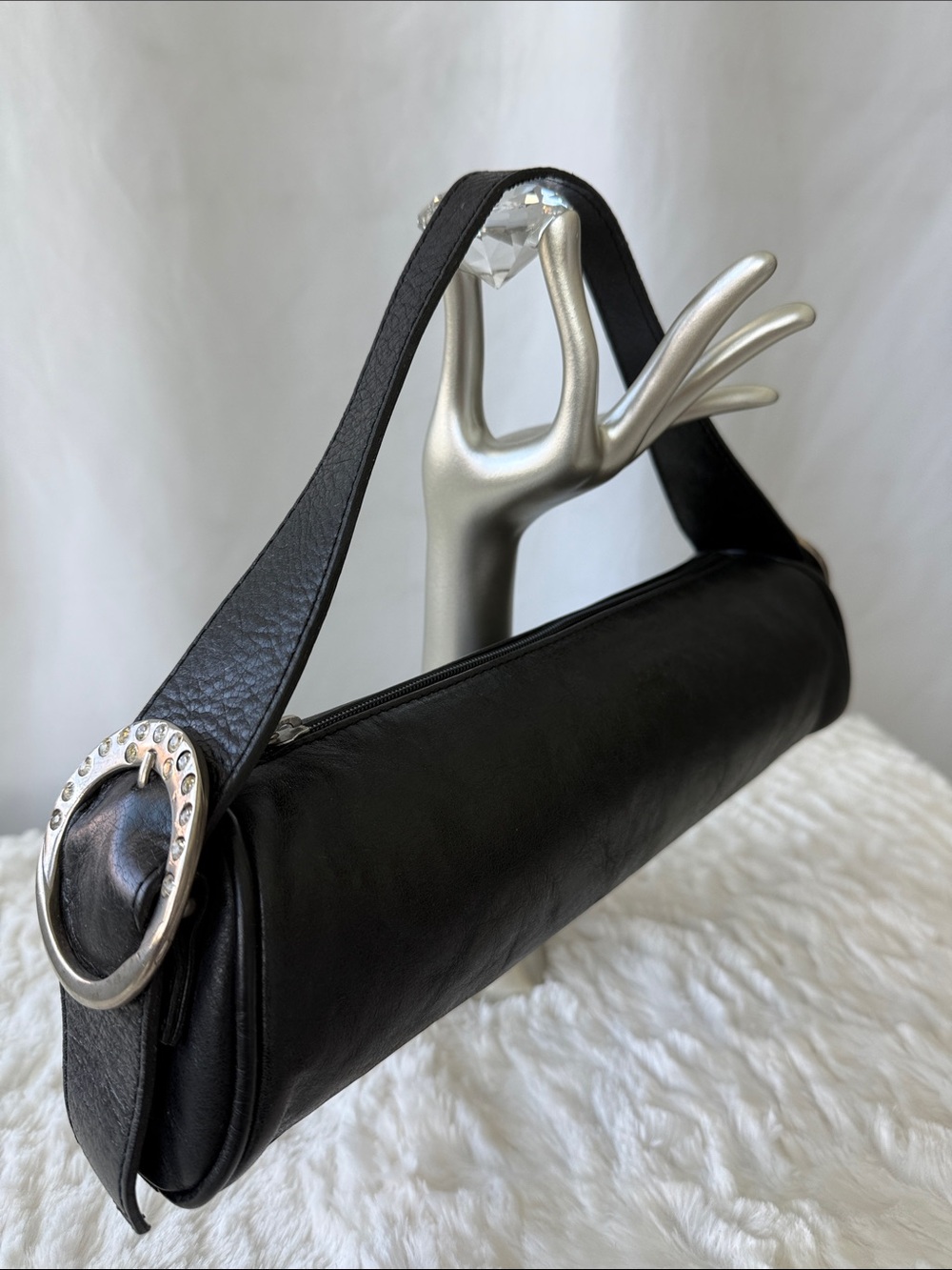 Classic Black Leather East West Shoulder Bag
